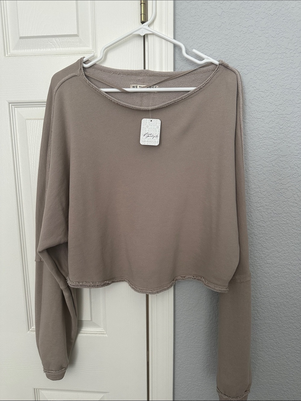 NWT Free People We The Free Taupe Cropped Sweatshirt - Relaxed Long Sleeve